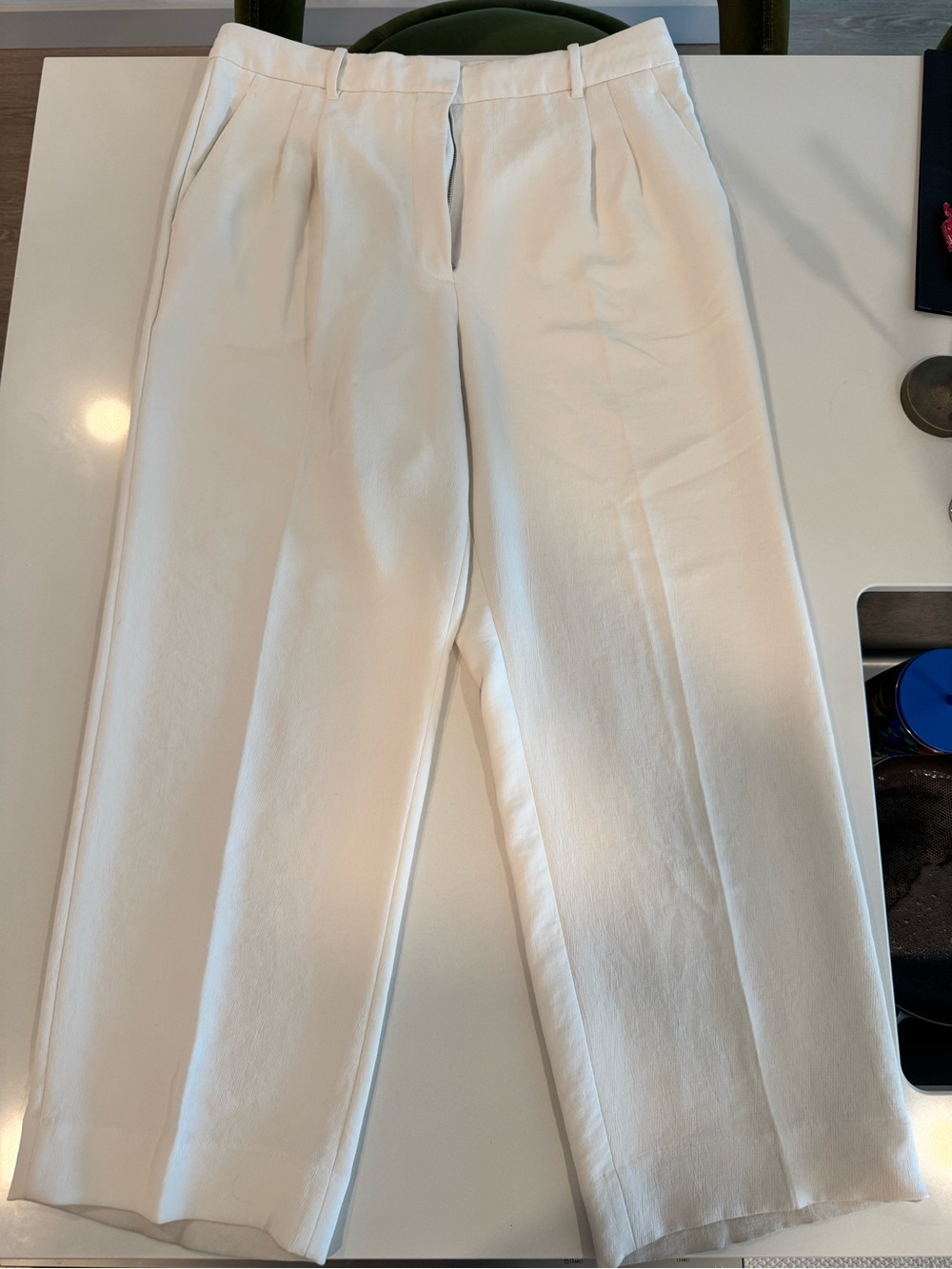 Aritzia White Pleated High-Rise Wide-Leg Trousers